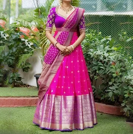 Pink Silk Sequins Kanjivaram Lehenga With Blouse | Lehenga designs latest,  South indian bride, Indian designer wear